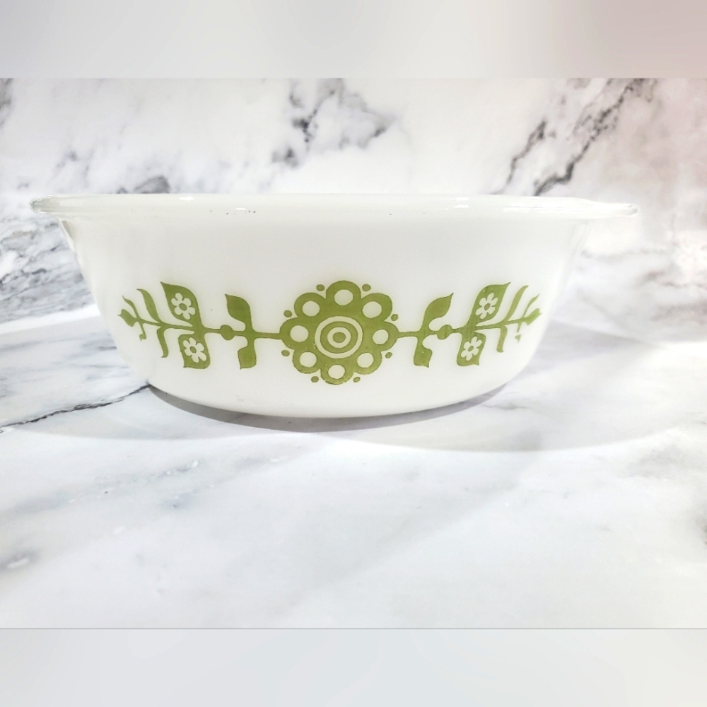Vintage Jeanette Glassbake Cinderella Green Floral Casserole Dish